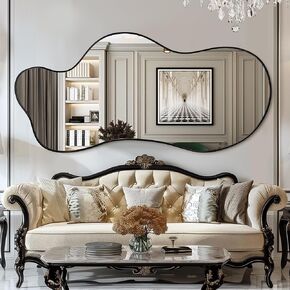 Wall Mirror 24"x36" Irregular Wall Mirror for Wall Mirrors Decorative Asymmetrical Mirror Wall-Mounted Mirrors Modern Unique Organic Mirror for Wall Decor Living Room Bathroom Bedroom Entryway Black