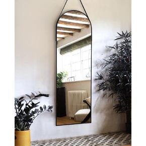 OGCAU Full Length Mirror, Wall Mirror Full Length, Wall-Mounted Mirror, Body Mirror for Wall in Bedroom, Arched-Top Mirror, Hanging Mirror with Aluminum Alloy Frame (Oval Black)