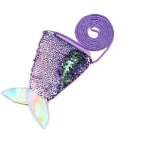 Mermaid Tail Coin Purse Sequin Crossbody Coin Wallet Bags for Kids Sequin Bling Bag Little Girls Mermaid Party Birthday Gifts (Pink)
