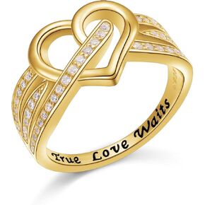 DAOCHONG 18K Gold Plated 925 Sterling Silver Rings Eternity Band for Women Ladies Gold Heart Ring Cubic Zirconia Heart Ring Dainty Stackable Jewelry on Anniversary