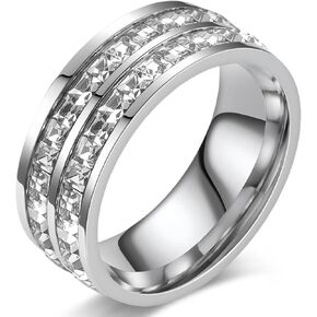4mm 14k Gold Plated Cubic Zirconia Simulated Diamond Princess Cut Channel Set Stackable Eternity Non Tarnish Comfort Band Ring for Women