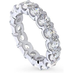 BERRICLE Sterling Silver Wedding Rings Round Cut Cubic Zirconia CZ Statement Anniversary Eternity Ring for Women, Rhodium Plated Size 4-10