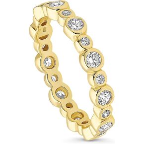 BERRICLE Sterling Silver Bubble Wedding Rings Bezel Set Round Cut Cubic Zirconia CZ Anniversary Eternity Ring for Women, Yellow Gold Flashed Size 4-10