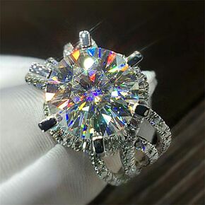 925 Sterling Silver Shiny Full Diamond Gemstone Ring Cubic Zirconia Rings CZ Diamond Multi Row Ring Eternity Engagement Wedding Band Ring for Women (US Code 6)