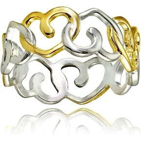 Hoops & Loops Sterling Silver Two-Tone Intertwining Hearts Eternity Band Ring