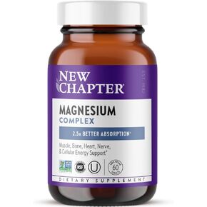 New Chapter Magnesium Complex Supplement for Heart, Bone, Nerve, Muscle & Cellular Energy, with Well-Absorbed Magnesium Glycinate, Sea-Sourced Magnesium + Fermented Magnesium, 100% Vegan, 60 Tablets