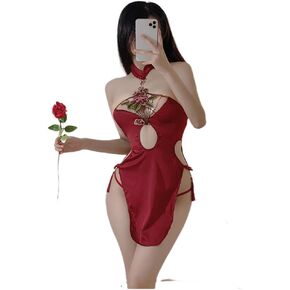 Women's Sexy Velvet Cheongsam Chinese Satin Split Tight Mini Dress Underwear
