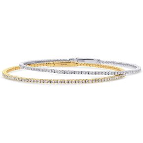 BERRICLE Sterling Silver Flexible Cubic Zirconia CZ Fashion Bangle Bracelet for Women, Rhodium Plated and Yellow Gold Flashed, 2 Piece