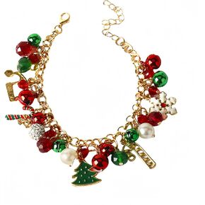 Lucky Christmas Bracelet for Women, Colorful Beads Dangle Charm Xmas Bracelets Packaged with Exquisite Jewelry Box, Party Gift Jewelry, Trendy Cuban Adjustable Stainless Steel Bangle for New Year