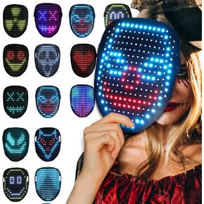 LED Mask with APP Control, Gesture Sensing Light Up Mask with 115 Patterns Display, DIY Image Function, Rechargeable Led Halloween Mask, Up to 10 Hours of Use, for Costume, Cosplay, Party