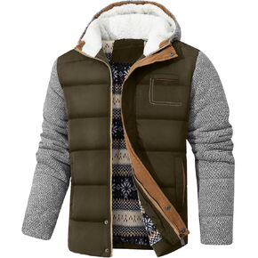 HYPESTFIT Mens Winter Jacket Puffer Fleece Lining Warm Windproof Thicken Ski Parka Coat