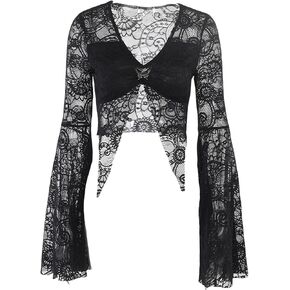 Goth Bolero Shrug Women Lace Sheer Mesh Gothic Flare Sleeve Emo