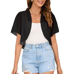 Women Shrug Chiffon Cropped Cardigans Short Sleeve Open Front Bolero for Evening Dresses