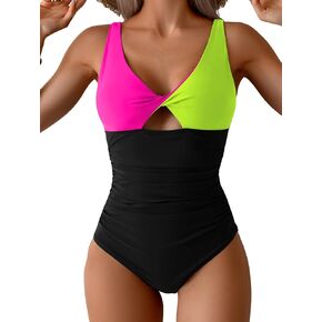 B2prity One Piece Swimsuit for Women Tummy Control Ruched Bathing Suit V Neck Cutout Swimwear in Kuwait