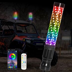 1PC 3FT Fat Whip Lights for UTV ATV,LED Whip Lights with APP/Remote Control & 2 Flags, Brighter Spiral Chasing Lighted Antenna Whip with Spring Base for RZR SXS Can-Am