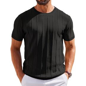 COOFANDY Men's T- Shirts Short Sleeve Knit Sweater Shirt Casual Crewneck Ribbed Pullover Tees