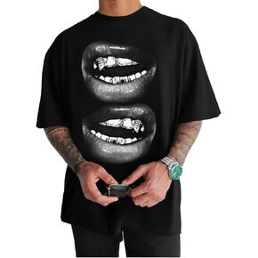 GORGLITTER Men's Lip Pattern Graphic Tees Loose Short Sleeve Crewneck T Shirts Streetwear Top