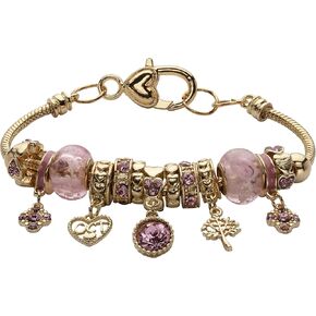 PalmBeach Goldtone Antiqued Crystal Charm Birthstone Bracelet (13mm), 8 inch Adjustable Month 10