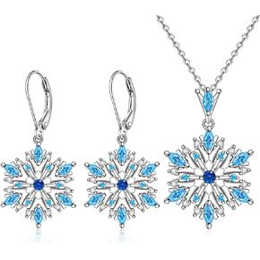 Snowflake Earrings Christmas Snowflake Necklace for Women Sterling Silver Blue Sapphire Holiday Christmas Jewelry