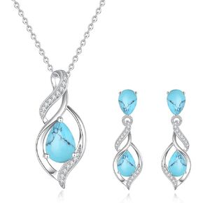 FANCIME December Birthstone Jewelry for Women Turquoise Teardrop Necklace and Earrings