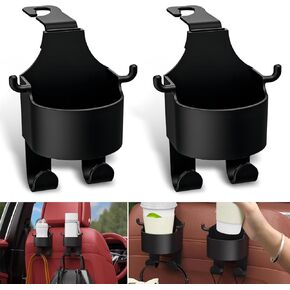 2 PCS Car Multifunctional Seat Headrest Hook, 3-in-1 Cup Holder Mobile Phone Holder Hanging Organizer for Handbag Key, Universal Portable Long-distance Travel Storage Hook for Cars (Black)