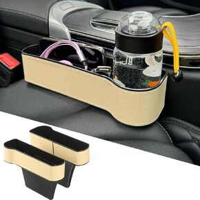 2PCS Car Seat Gap Filler Organizer, Leather Multifunctional Car Seat Organizer, Console Side Storage Box with Cup Holders, Accessories Car Seat Storage Box Universal for Cars (Black)