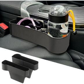 2PCS Car Seat Gap Filler Organizer, Leather Multifunctional Car Seat Organizer, Console Side Storage Box with Cup Holders, Accessories Car Seat Storage Box Universal for Cars (Black) in Kuwait