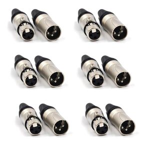 (16 Pack) 3-Pin XLR Cable Connector 8 Male & 8 Female Solder Type Microphone Line Plug Connector Mic Audio Socket, Black Housing Silver Contacts