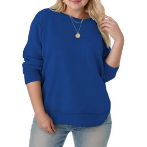 DOLNINE Plus-Size-Sweatshirts for Women Casual Crewneck Shirts Long Sleeve Side Split Tunic Tops Loose Fit Pullover