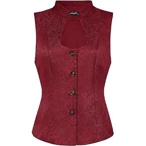 Allegra K Vintage Suit Waistcoat for Women's Gothic Blazer Sleeveless Steampunk Jacquard Dressy Vest