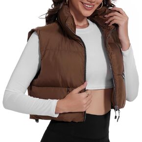 Women's Crop Puffer Vest Stand Collar Sleeveless Zip Up Vest Lightweight Padded Gilet in Kuwait