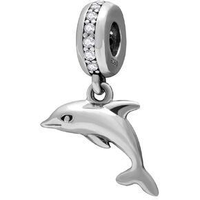 Dolphin Charms Dangle fit Pandora Sea Animal Bracelet, 925 Sterling Silver Ocean Playful Dolphins Pendant Beads with Clear CZ, Gifts for Mothers Day/Summer/Graduation
