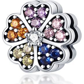 KUNSIR 925 Sterling Silver Clip-On Charm for Reflexions Mesh Bracelet Charm Bead fits Flat charm Bracelets Gift for Women（Colorful Heart Plate）