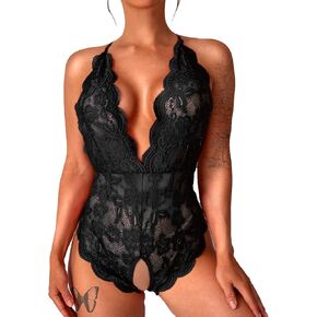 Sexy Lingerie for Women, Hollow Out Backless Floral Lace Bodysuit, One Piece Lingerie Deep V Teddy Babydoll