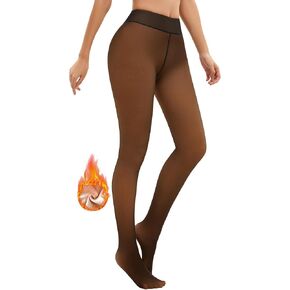 Fleece Lined Tights Women,Tummy Control Fake Translucent Warm Pantyhose High Waist Leggings for Winter