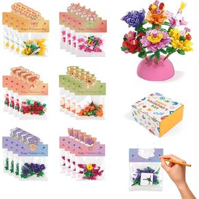 24 Pack Prefilled Valentine's Flower Bouquets Building Blocks - Ideal for Kids Classroom Exchange, Party Favors, and School Gifts,Valentine Party Favor, Valentine's Greeting Cards.