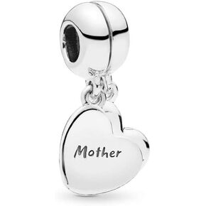 MiniJewelry 2PC Mother Son Love Heart Sterling Silver Dangle Charm fits Pandora Bracelets Women Family Birthday Mother's Day Christmas