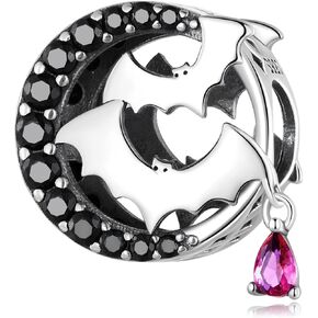 Bat Bead Charms for Bracelets 925 Sterling Silver Animal Charm Paved with Cubic Zirconia Black Bat Charm for Women Halloween Charms Jewelry