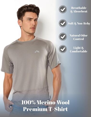 100% Merino Wool Gym T Shirts for Men, Breathable Athletic Workout Short Sleeve Tee, Moisture Wicking T-Shirts in Saudi Arabia