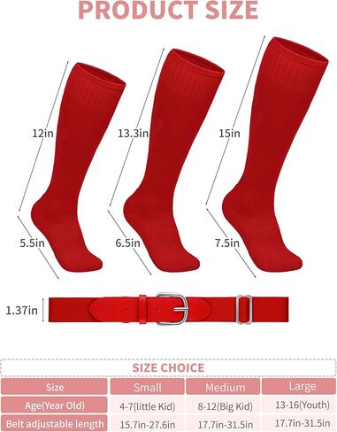 مجموعة جوارب البيسبول وحزام التحرير والسرد للشباب الأولاد جوارب البيسبول وحزام البيسبول القابل للتعديل للأولاد والبنات in Kuwait