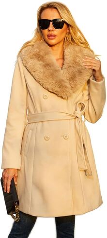 Long Pea Coat for Women Faux Leather Trench Coat Winter Outwear Womens Overcoat Casual Wrap Coat in Saudi Arabia