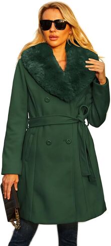 Long Pea Coat for Women Faux Leather Trench Coat Winter Outwear Womens Overcoat Casual Wrap Coat in Saudi Arabia
