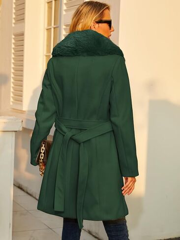 Long Pea Coat for Women Faux Leather Trench Coat Winter Outwear Womens Overcoat Casual Wrap Coat in Saudi Arabia