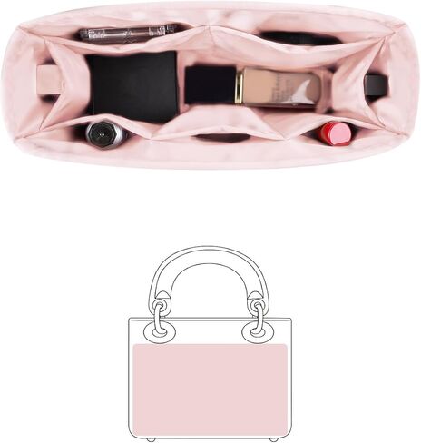Purse Organizer for Lady-Dior Purse, Soft Satin Bag Insert, Inner Bags with Multiple Pockets for Storage (Small, Pink) in Saudi Arabia