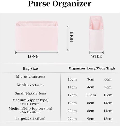 Purse Organizer for Lady-Dior Purse, Soft Satin Bag Insert, Inner Bags with Multiple Pockets for Storage (Small, Pink) in Saudi Arabia