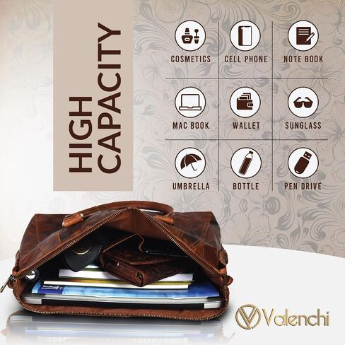VALENCHI Leather Tote Bag For Women - Leather Handbags For Women - Trendy Ladies Shoulder Bag - Work, Travel in Kuwait