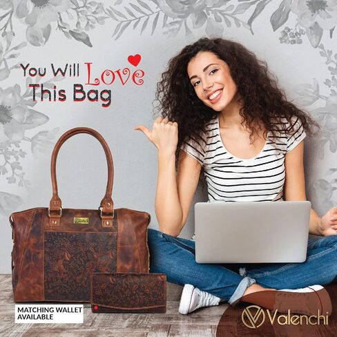 VALENCHI Leather Tote Bag For Women - Leather Handbags For Women - Trendy Ladies Shoulder Bag - Work, Travel in Kuwait