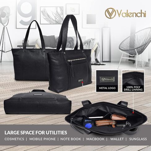 VALENCHI Leather Tote Bag For Women - Leather Handbags For Women - Trendy Ladies Shoulder Bag - Work, Travel in Kuwait