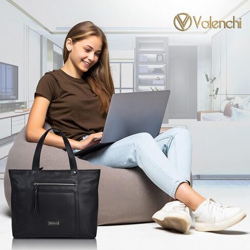 VALENCHI Leather Tote Bag For Women - Leather Handbags For Women - Trendy Ladies Shoulder Bag - Work, Travel in Kuwait
