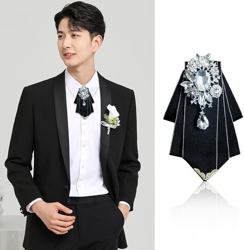 Crystal Bow tie Brooches Collar Pin Jewelry ribbon Fabric Bowknot Pre Tied Neck Tie For men Women wedding bridegroom in Kuwait